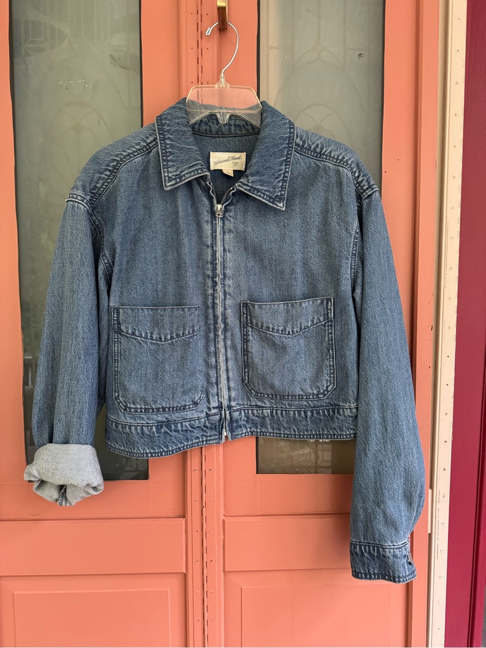 Universal Thread Blue Denim Zip Jacket with Patch Pockets
